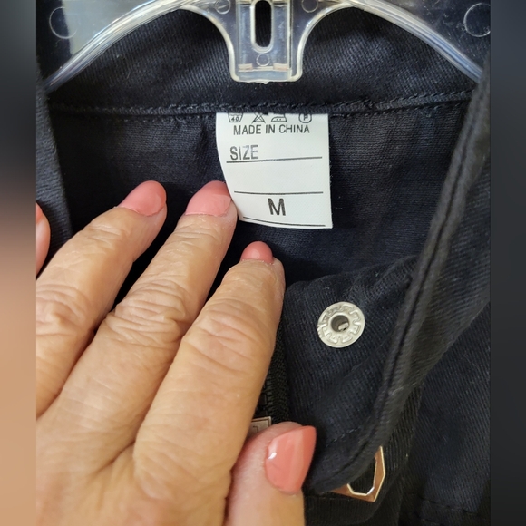 Women's Black swing jacket with hoodie and waist drawstring. Size Medium - Picture 10 of 10